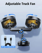 Car Cooling Fan Suction-Cup Mount & USB Rechargeable