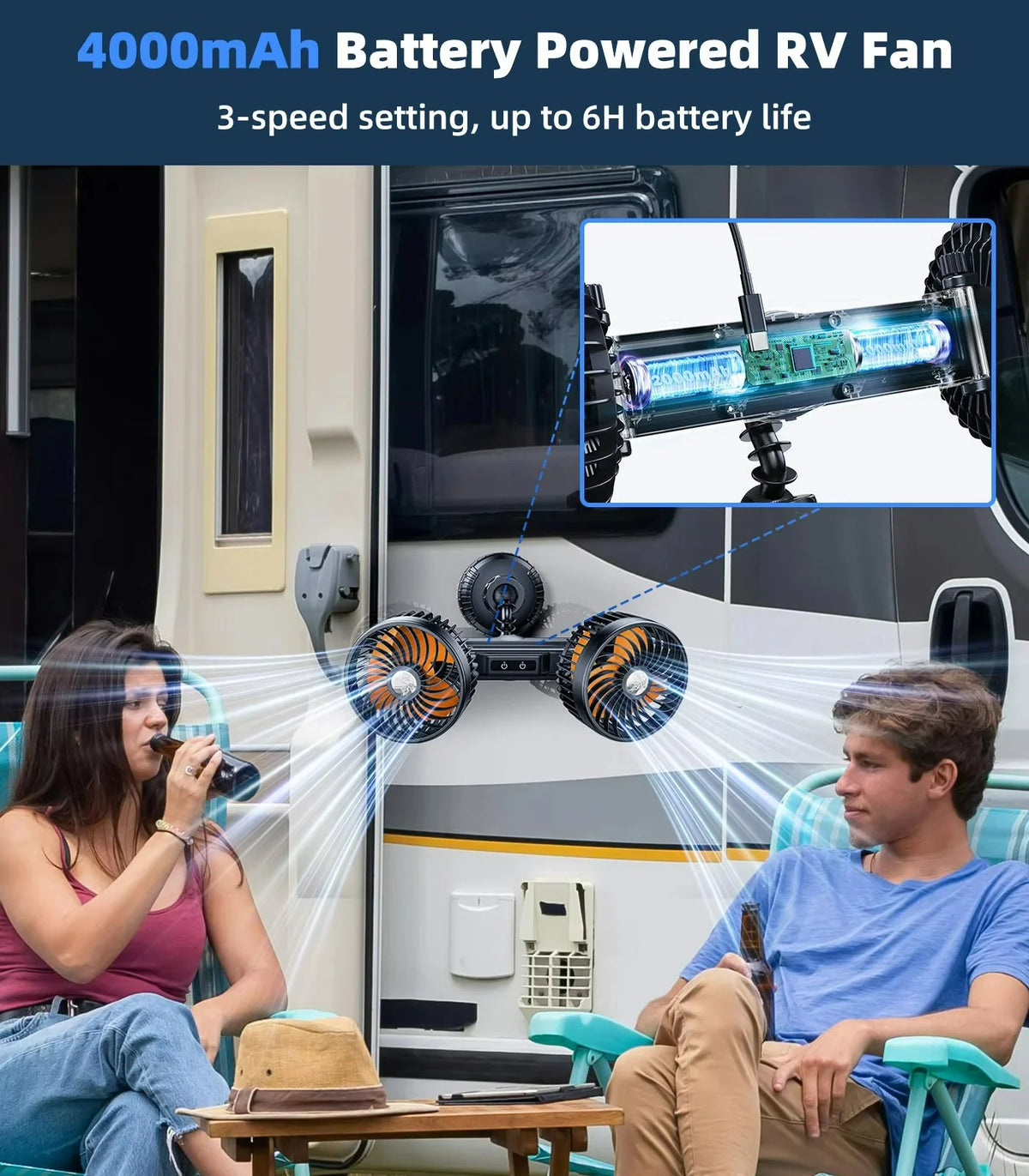 Car Cooling Fan Suction-Cup Mount & USB Rechargeable