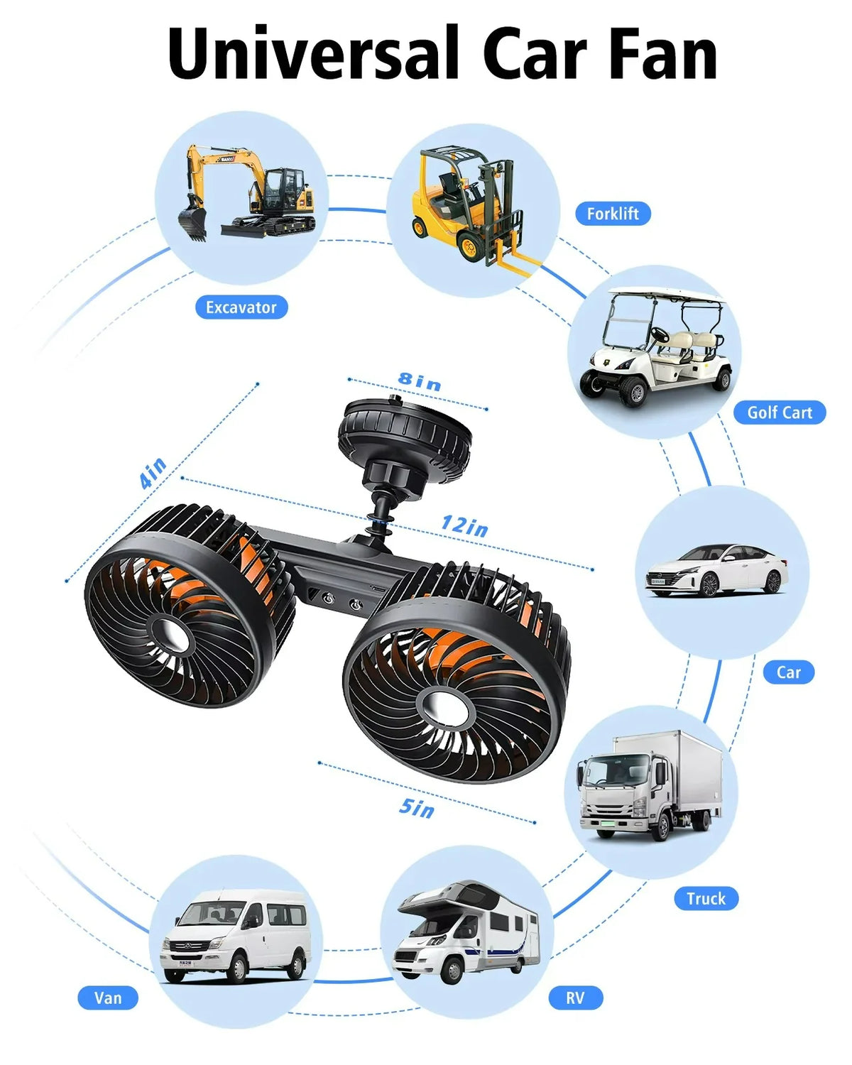 Car Cooling Fan Suction-Cup Mount & USB Rechargeable