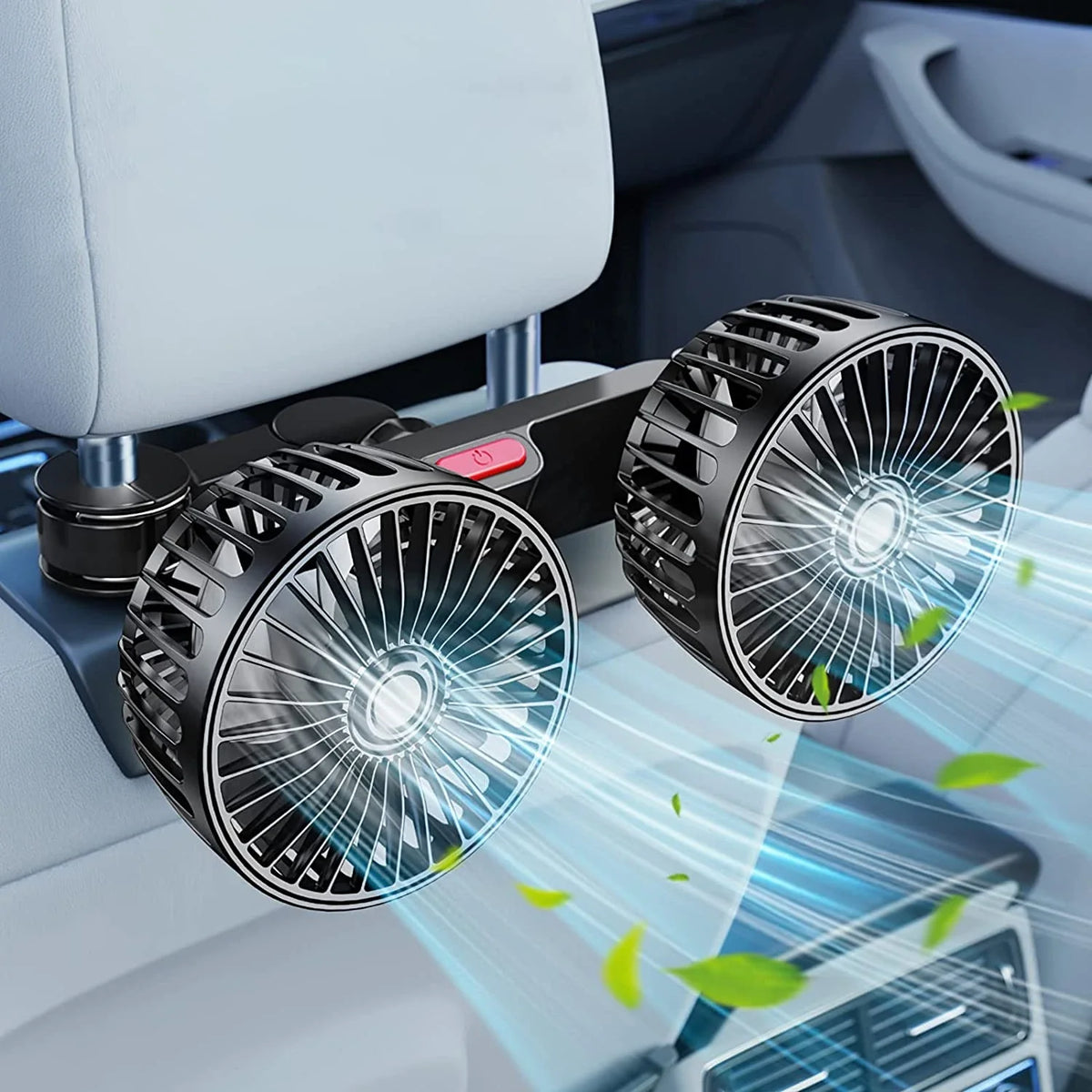 Car Fan Dual-Head 360° Adjustable USB Rechargeable