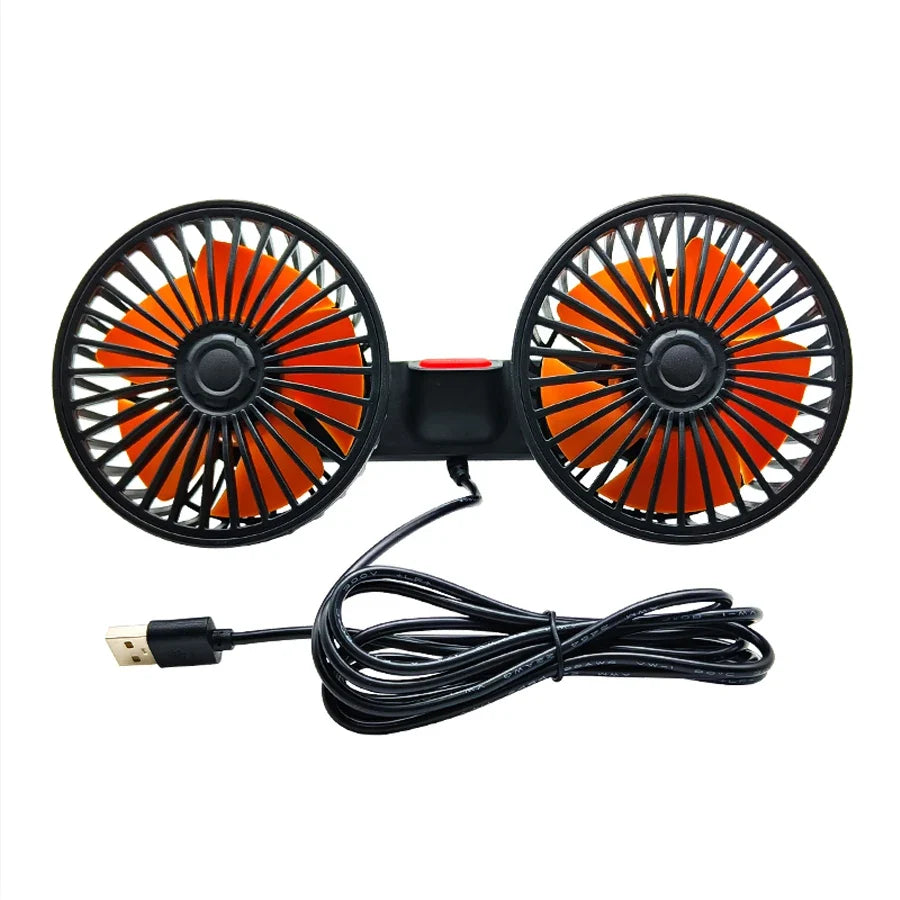Car Fan Dual-Head 360° Adjustable USB Rechargeable