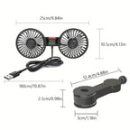 Car Fan Dual-Head 360° Adjustable USB Rechargeable