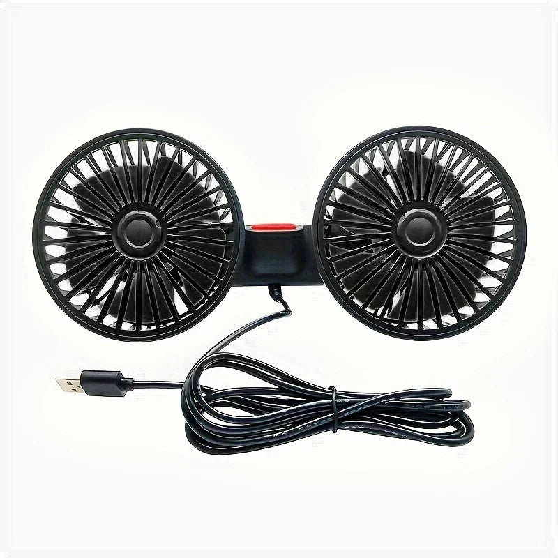 Car Fan Dual-Head 360° Adjustable USB Rechargeable