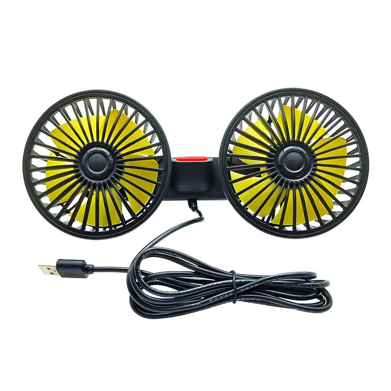 Car Fan Dual-Head 360° Adjustable USB Rechargeable