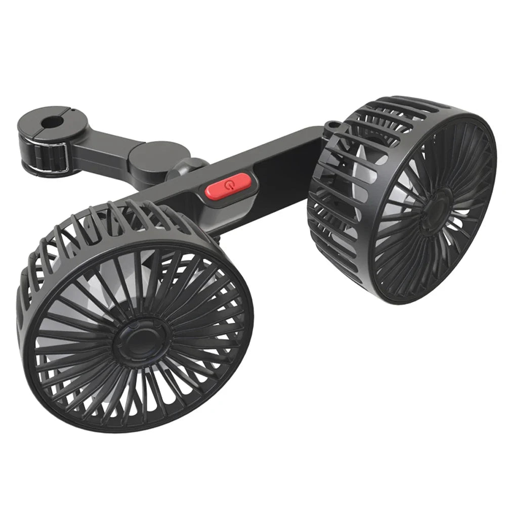 Car Fan Dual-Head 360° Adjustable USB Rechargeable