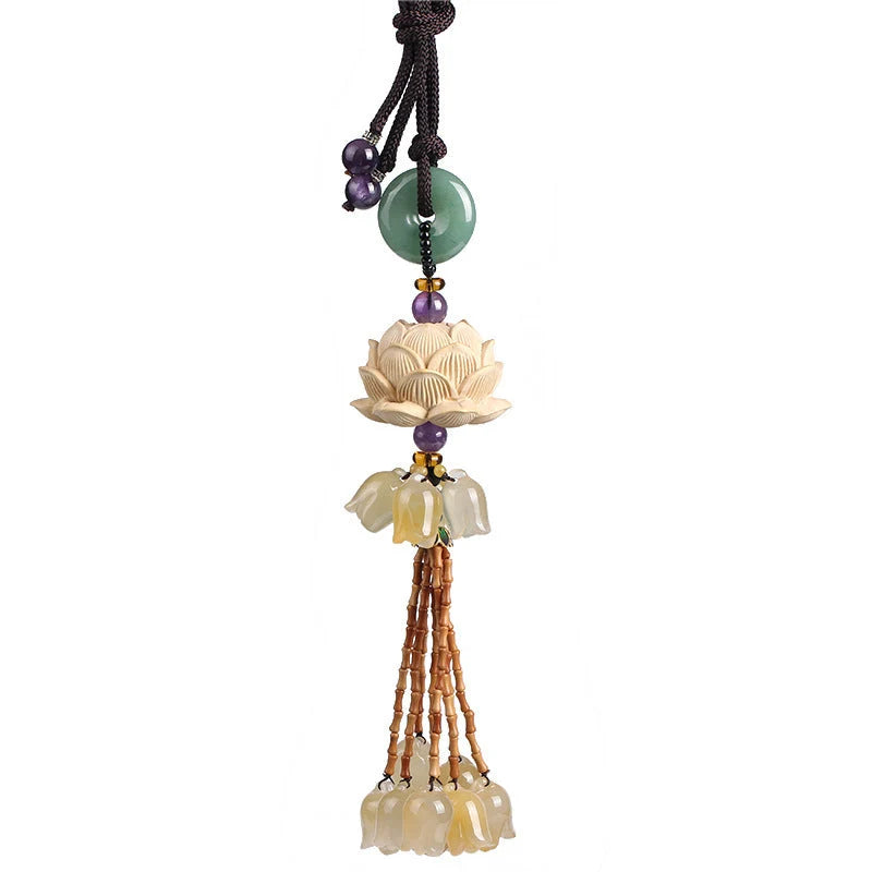 Car Hanging Ornament Handcrafted Boxwood Lotus