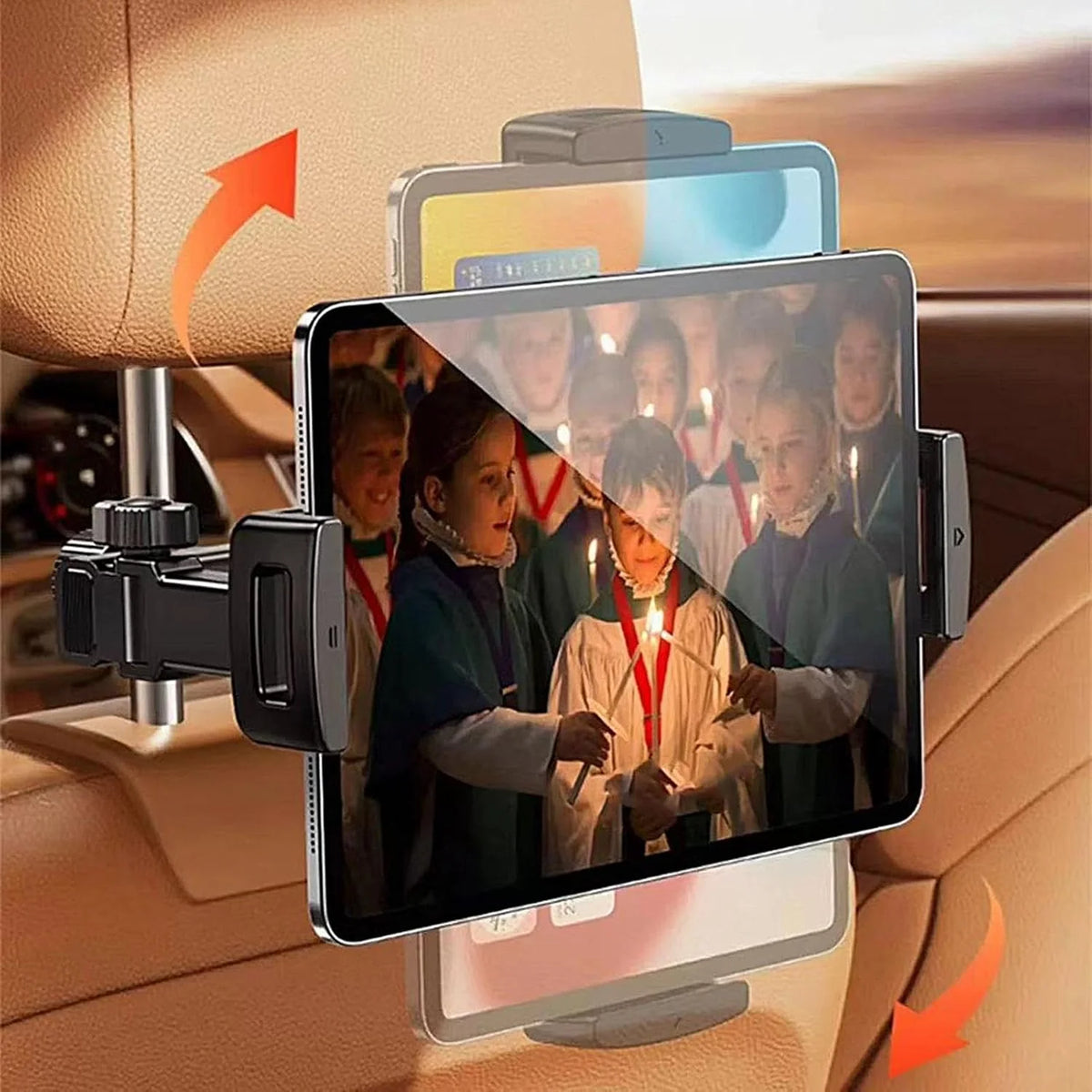 Car Headrest Tablet Holder Telescopic Arm & 360° Swivel