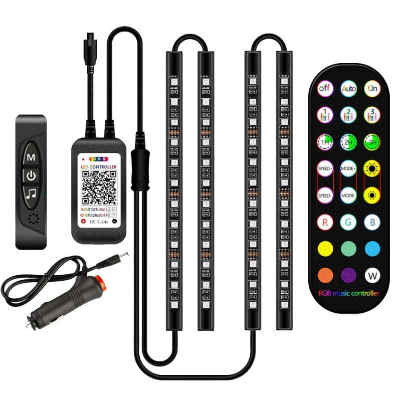 Car LED Strip Lights Music-Sync RGB Remote & Bluetooth