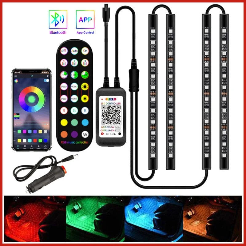 Car LED Strip Lights Music-Sync RGB Remote & Bluetooth