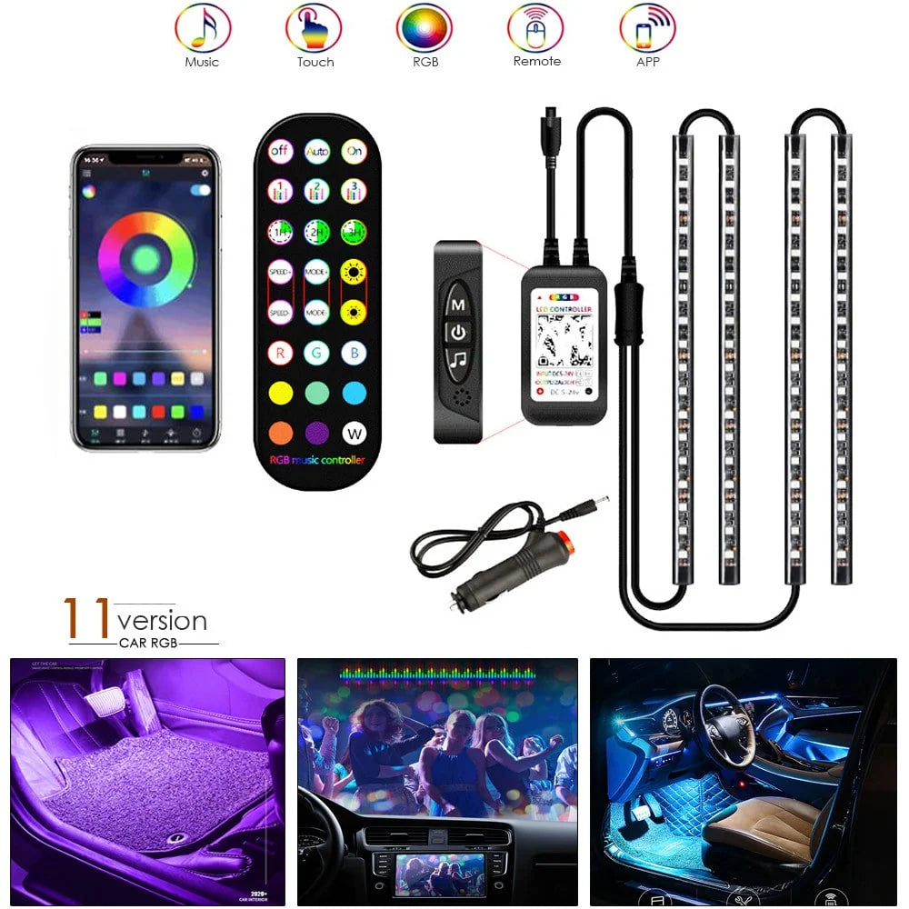 Car LED Strip Lights Music-Sync RGB Remote & Bluetooth