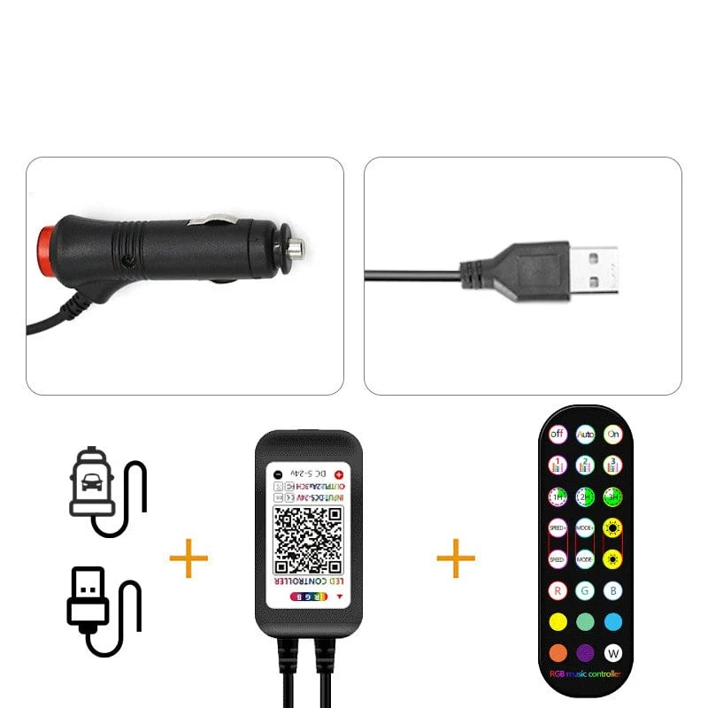 Car LED Strip Lights Music-Sync RGB Remote & Bluetooth