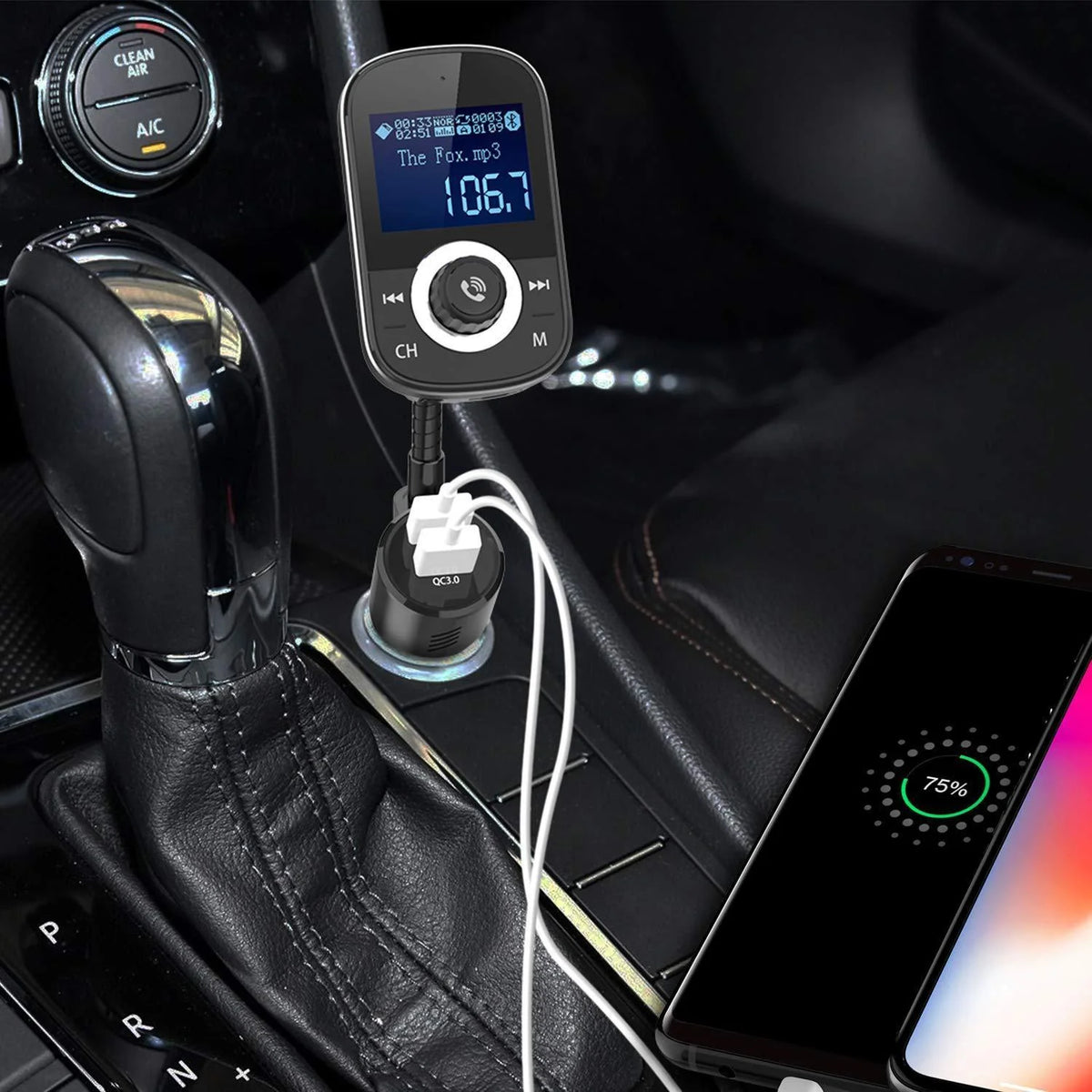 Car MP3 Player Bluetooth Hands-Free USB Charging