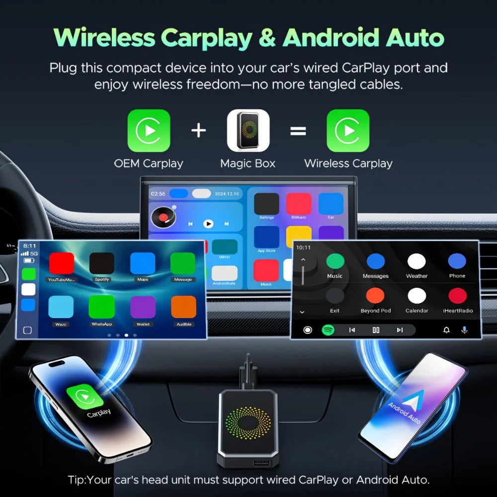 Car Media Adapter Wireless CarPlay & Android Auto 1080p