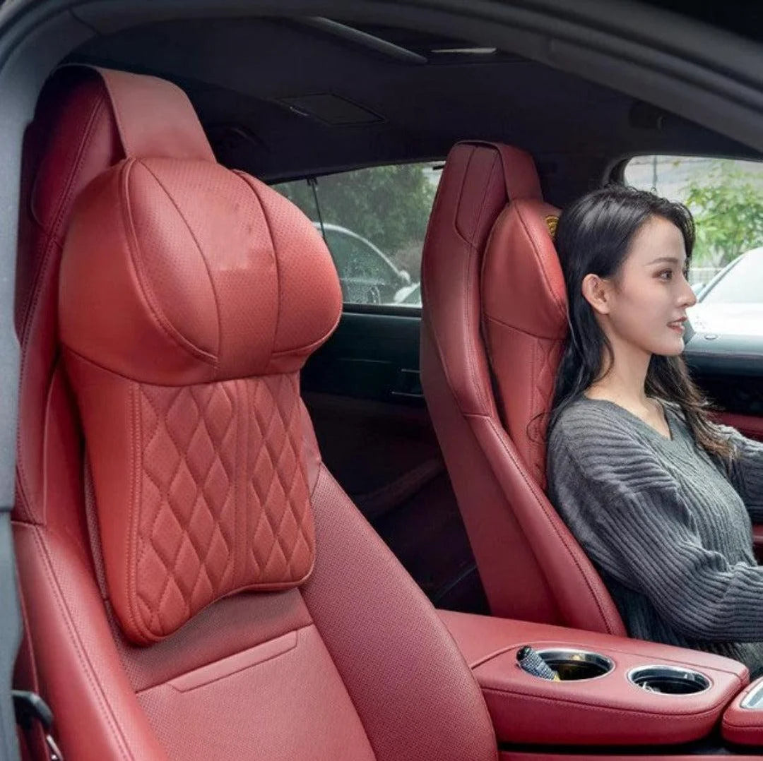 Car Neck Pillow Memory Foam Leather Cover