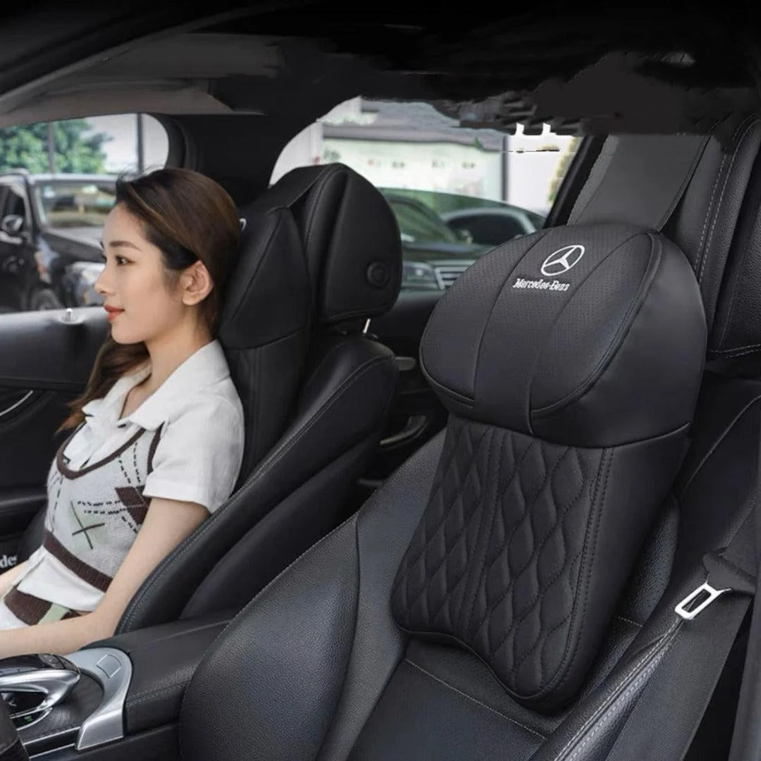 Car Neck Pillow Memory Foam Leather Cover