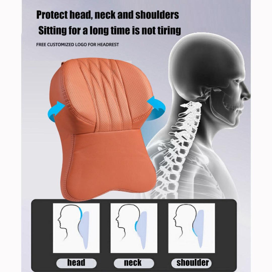 Car Neck Pillow Memory Foam Leather Cover Universal Fit