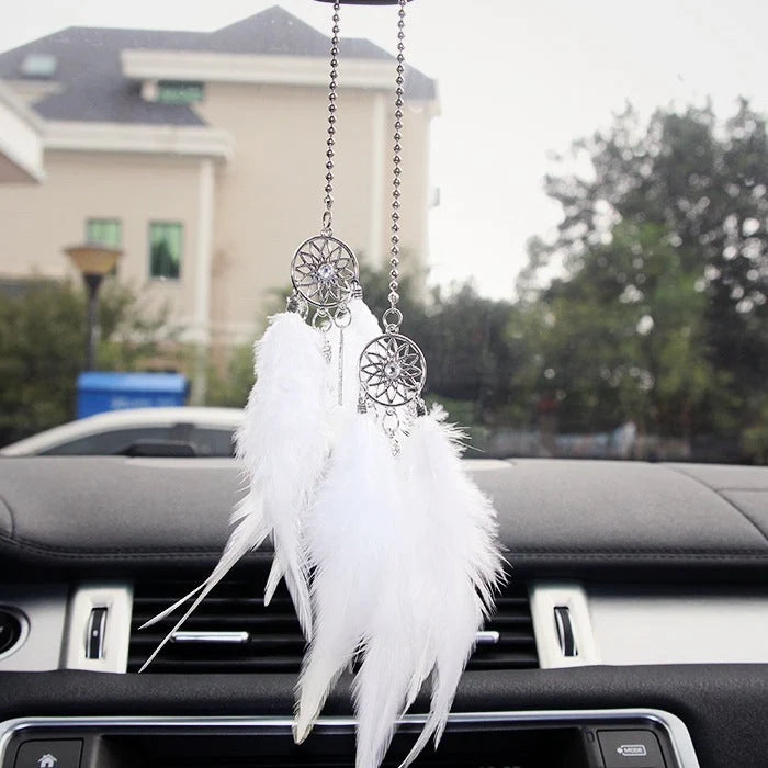 Car Ornament Boho Metal & Feather Rearview Clip