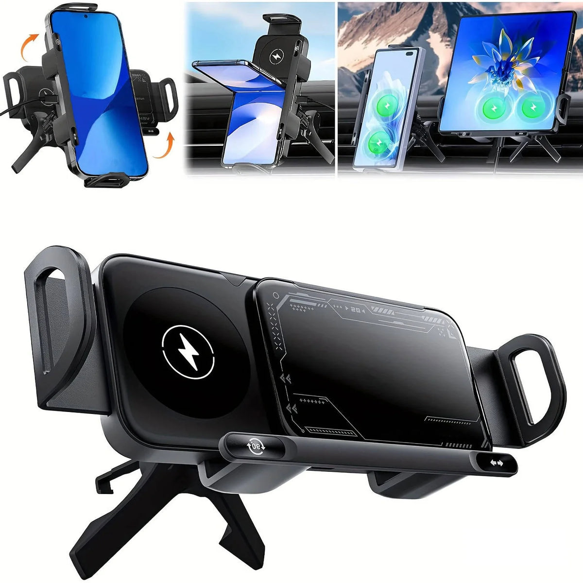 Car Phone Mount Motorized Auto-Grip Dual-Coil Wireless Vent Clip