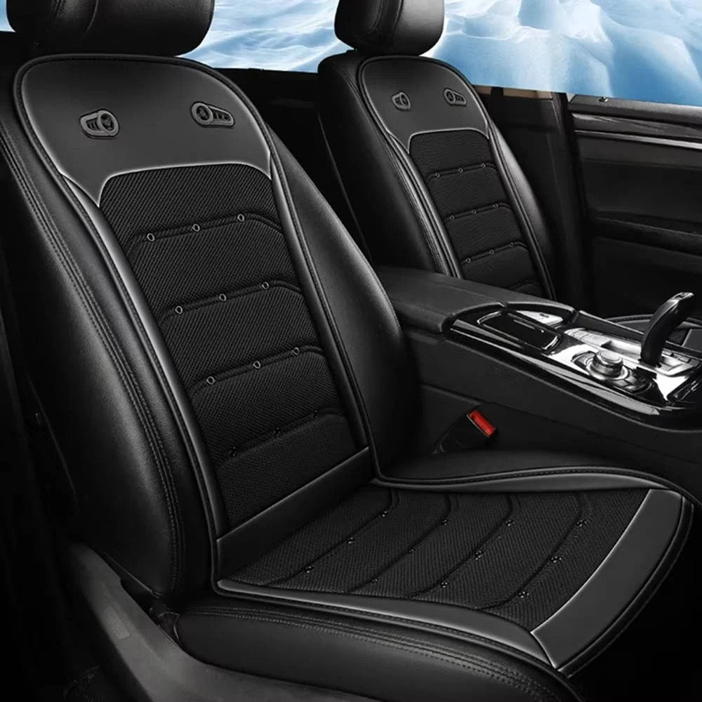 Car Seat Cushion Dual-Fan Ventilated Mesh Synthetic Leather Trim
