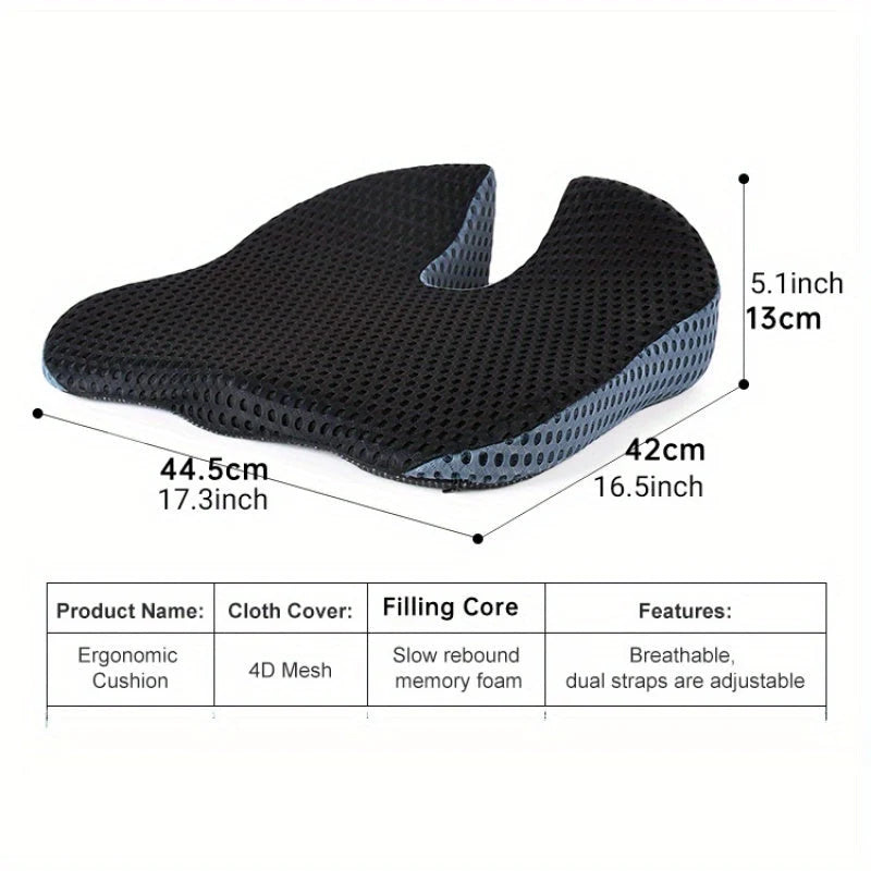 Car Seat Cushion Ergonomic Memory Foam Breathable Mesh & Non-Slip