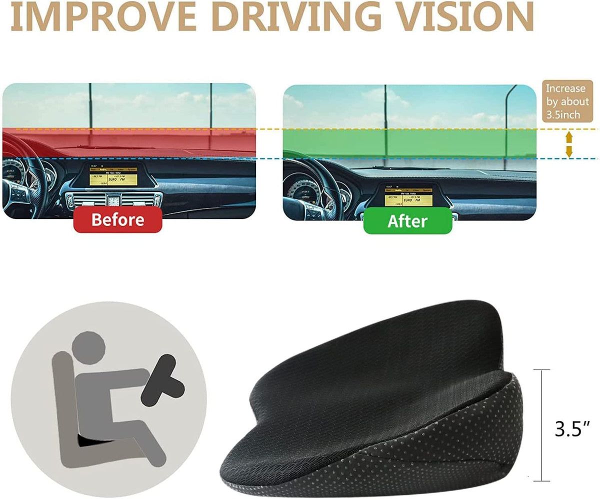 Car Seat Cushion Height-Boosting Foam Core & Non-Slip Base