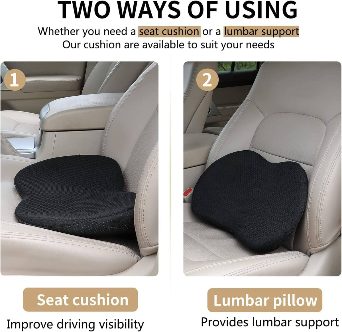 Car Seat Cushion Memory Foam 3.5 Inch Lift