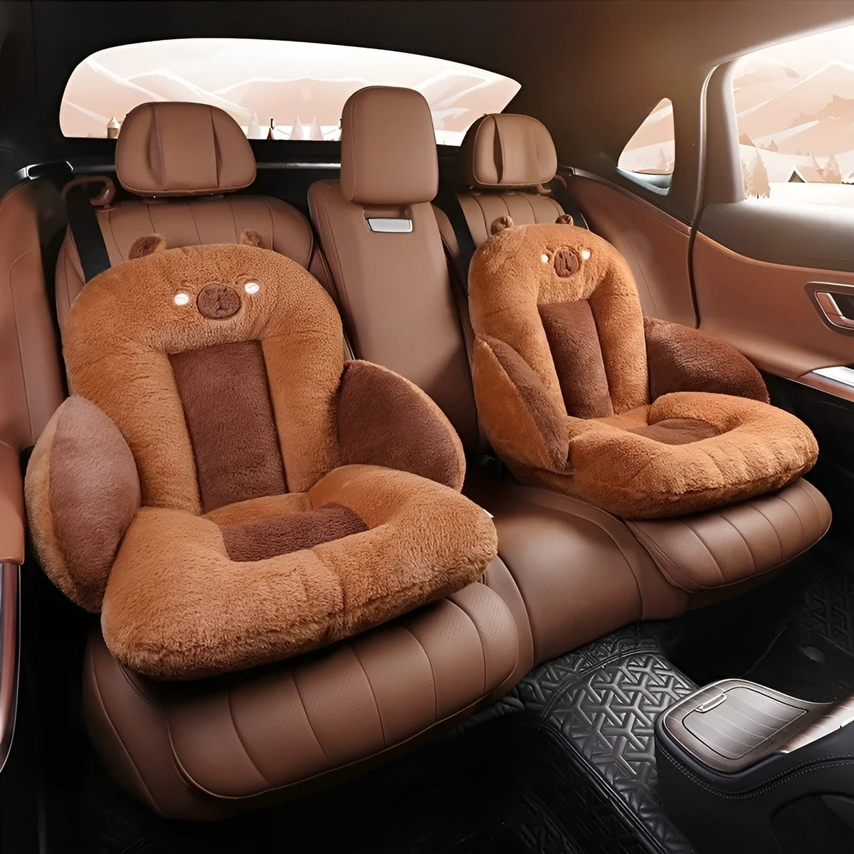 Car Seat Cushion Thick Padding Plush Cover & Non-Slip Backing