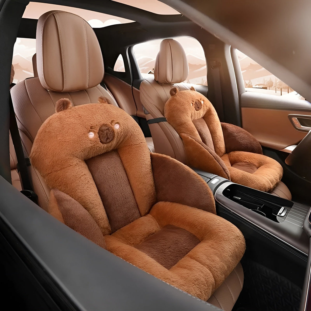 Car Seat Cushion Thick Padding Plush Cover & Non-Slip Backing
