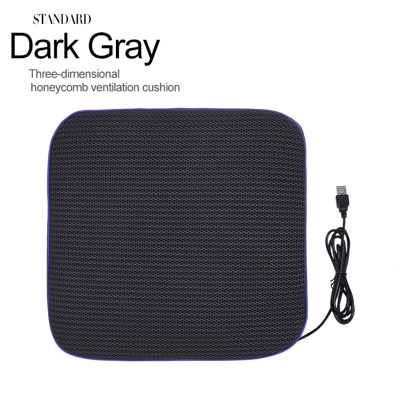 Car Seat Cushion USB Cooling Fan Breathable Honeycomb Fabric