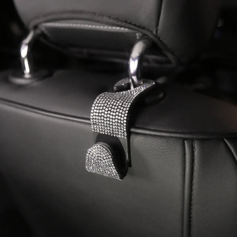 Car Seat Headrest Hook Gem-Accented Holds Handbags & Umbrellas