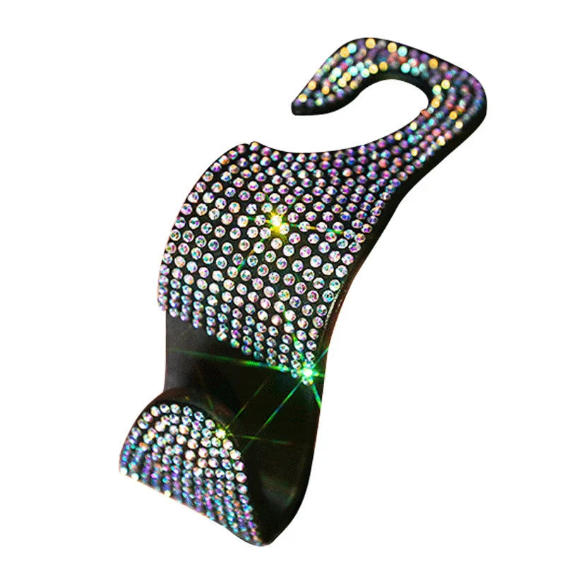 Car Seat Headrest Hook Gem-Accented Holds Handbags & Umbrellas
