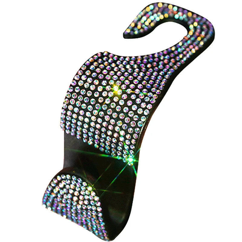 Car Seat Headrest Hook Gem-Accented Holds Handbags & Umbrellas