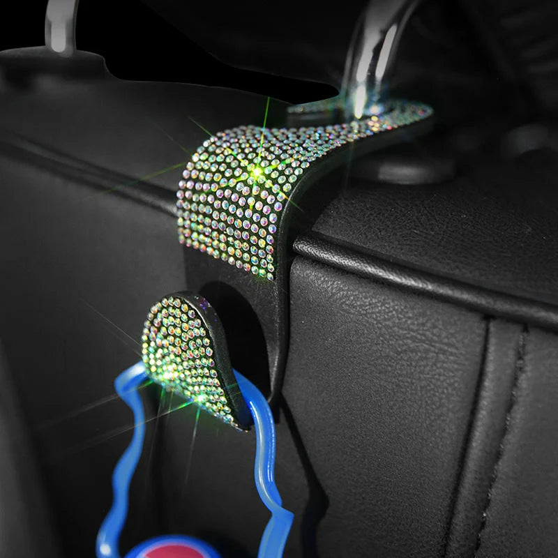 Car Seat Headrest Hook Gem-Accented Holds Handbags & Umbrellas