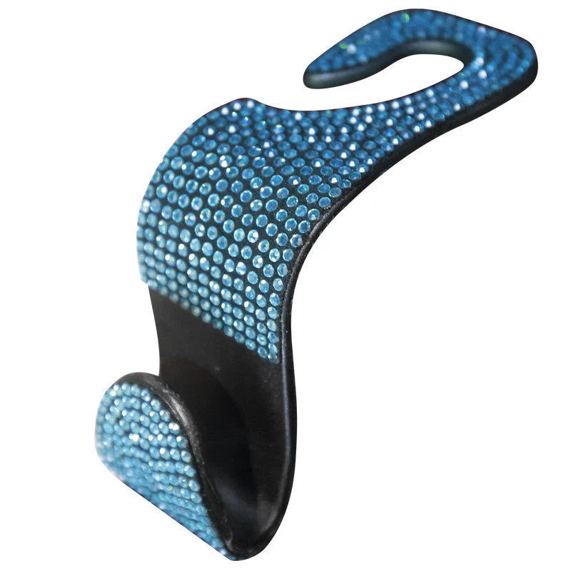 Car Seat Headrest Hook Gem-Accented Holds Handbags & Umbrellas