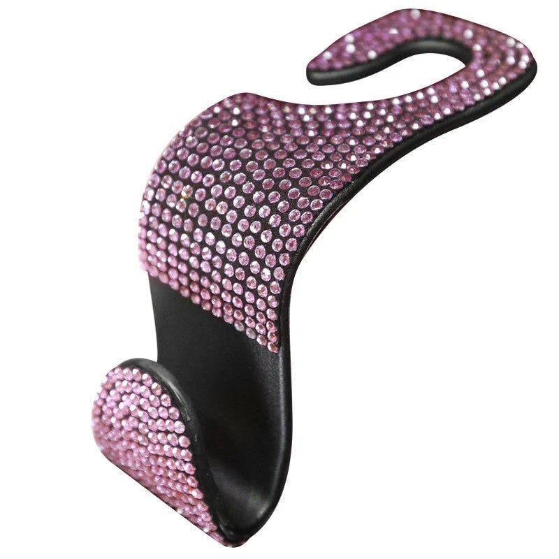 Car Seat Headrest Hook Gem-Accented Holds Handbags & Umbrellas