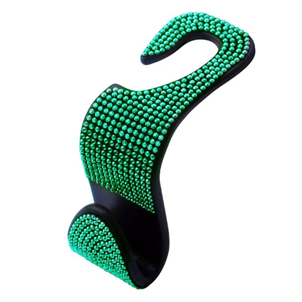 Car Seat Headrest Hook Gem-Accented Holds Handbags & Umbrellas