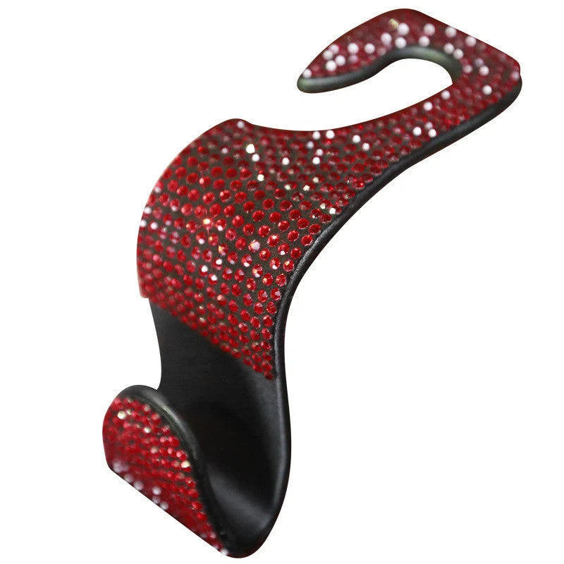 Car Seat Headrest Hook Gem-Accented Holds Handbags & Umbrellas