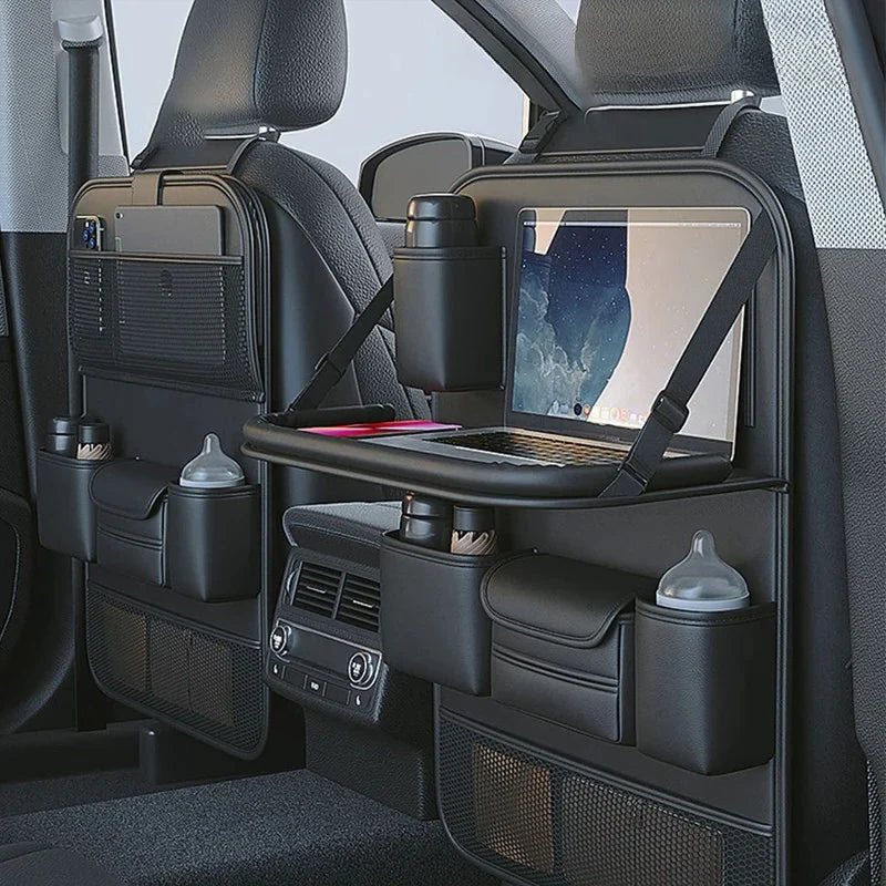 Car Seat Organizer Foldable Tray & Adjustable Device Holder
