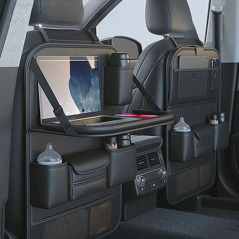 Car Seat Organizer Foldable Tray & Adjustable Device Holder