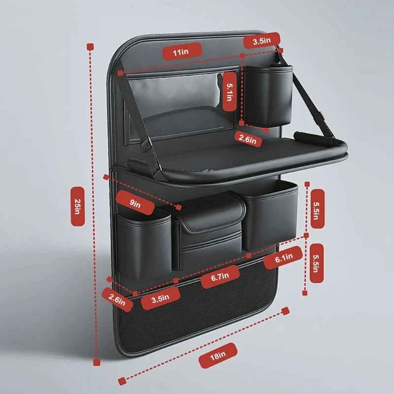Car Seat Organizer Foldable Tray & Adjustable Device Holder