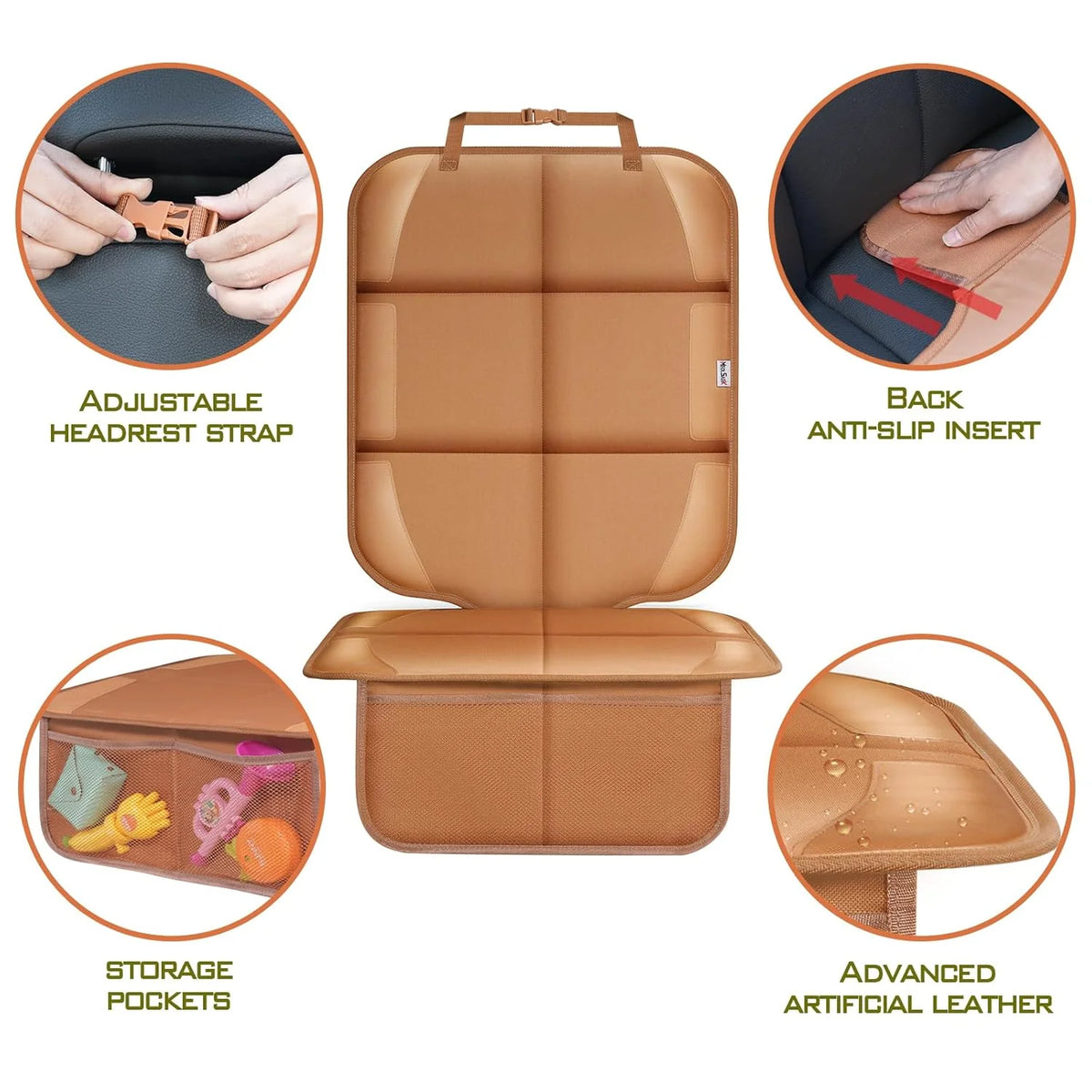 Car Seat Protector Waterproof & Non-Slip Storage Pockets