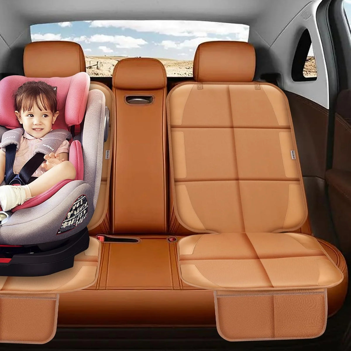Car Seat Protector Waterproof & Non-Slip Storage Pockets