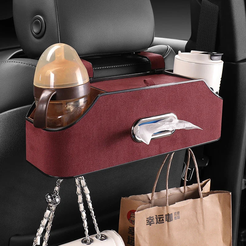Car Tissue Box & Cup Holder Genuine Leather Compression-Resistant
