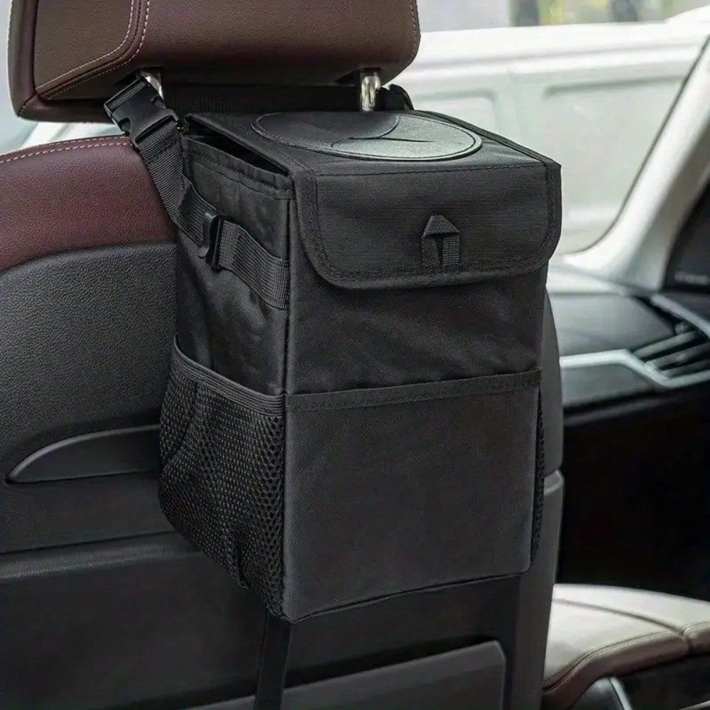 Car Trash Bin Collapsible Waterproof Nylon Secure Lid