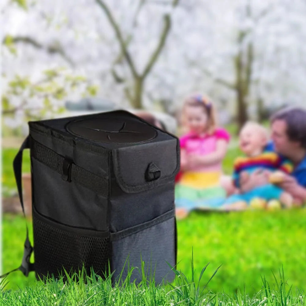 Car Trash Bin Collapsible Waterproof Nylon Secure Lid