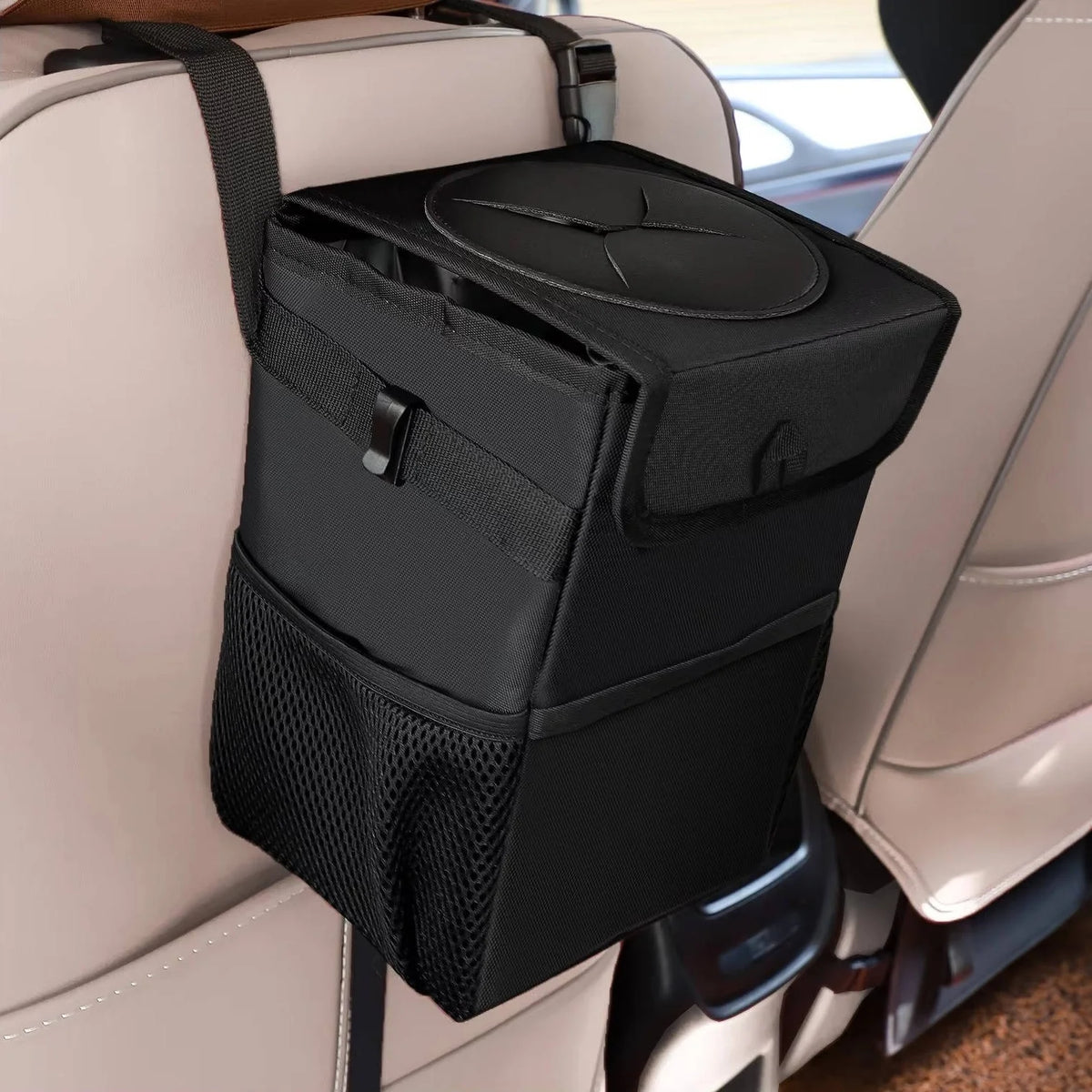 Car Trash Can Denim Exterior Waterproof Lining & Concealing Lid