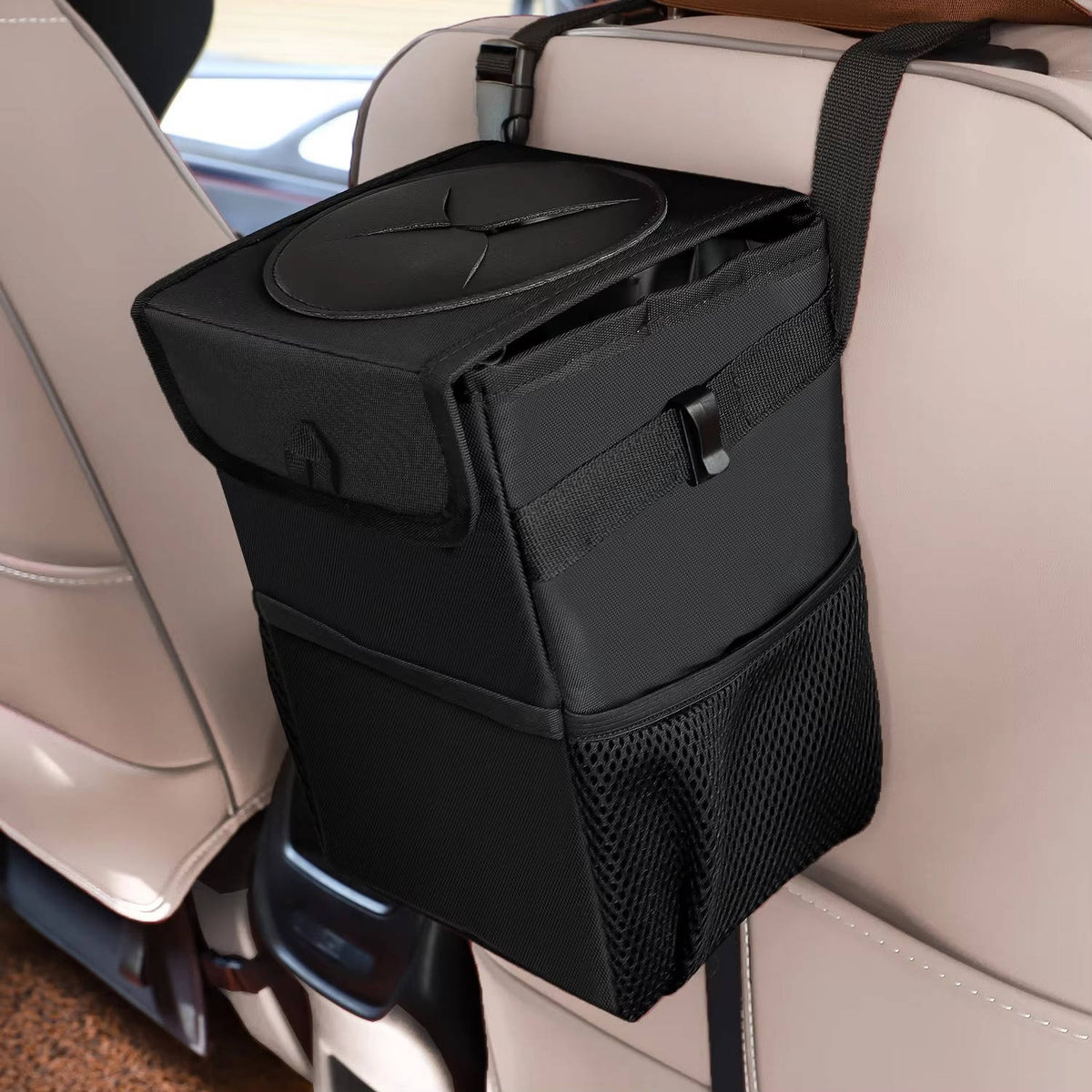 Car Trash Can Denim Exterior Waterproof Lining & Concealing Lid