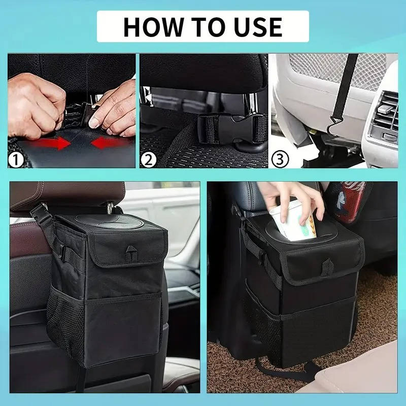 Car Trash Can Denim Exterior Waterproof Lining & Concealing Lid