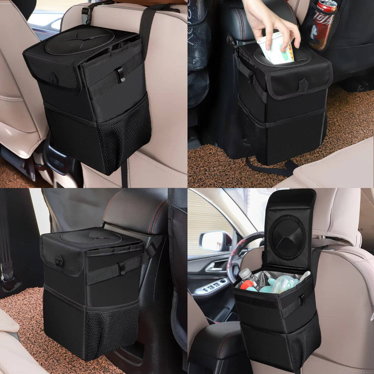 Car Trash Can Leak-Proof Concealing Lid & Adjustable Strap