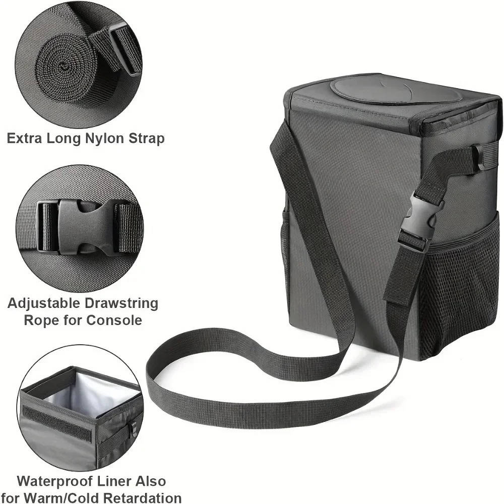 Car Trash Can Leak-Proof Concealing Lid & Adjustable Strap